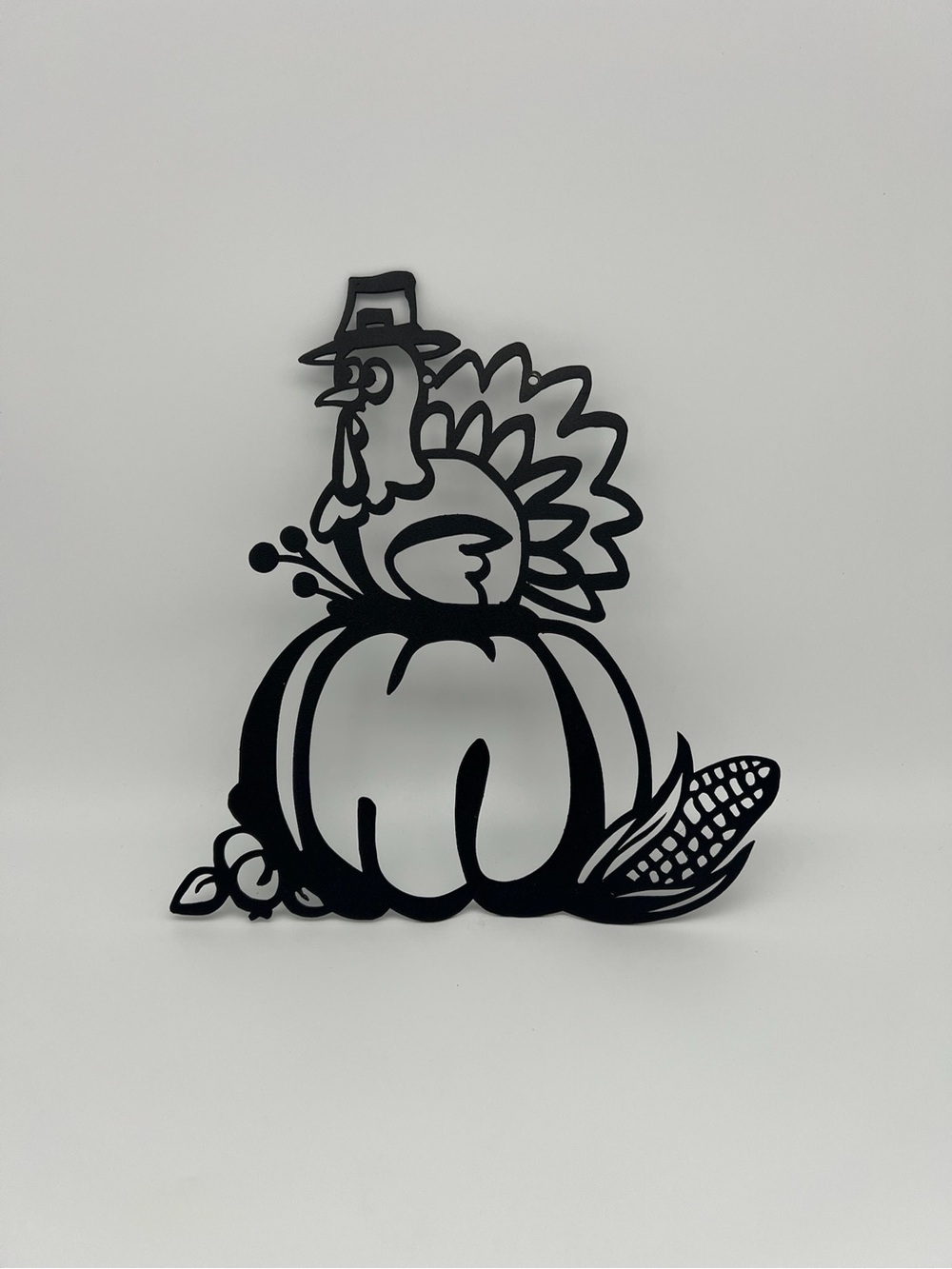 Redline Steel Laser Cut Metal Black Metal Turkey on Pumpkin Silhouette Décor